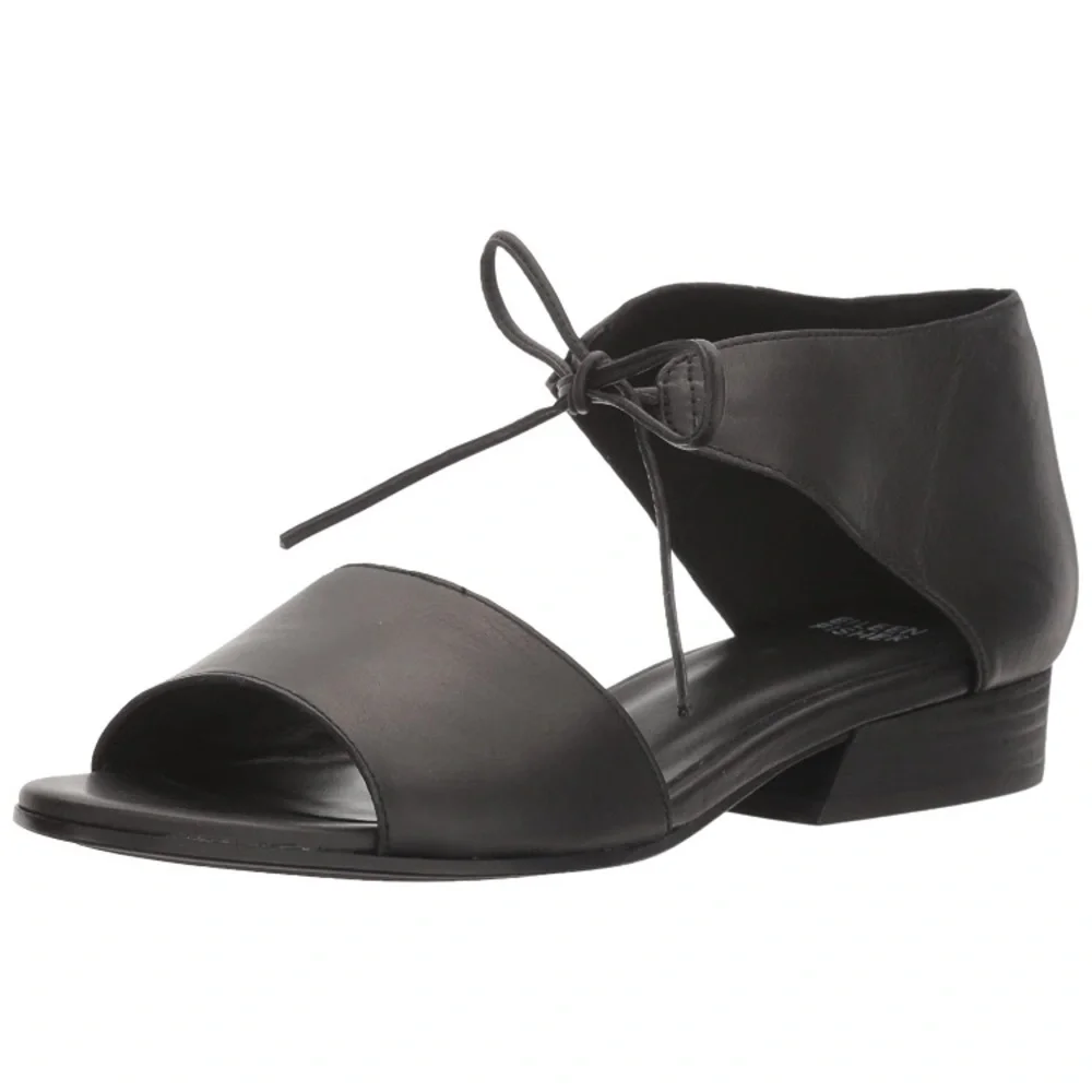 Eileen Fisher Black Leather Lace-Up Sandals